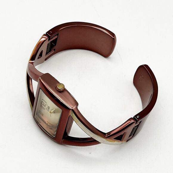 Vivani Women's Brown Gold Tone Square Face Analog Cuff Bracelet Watch Working - Picture 5 of 11